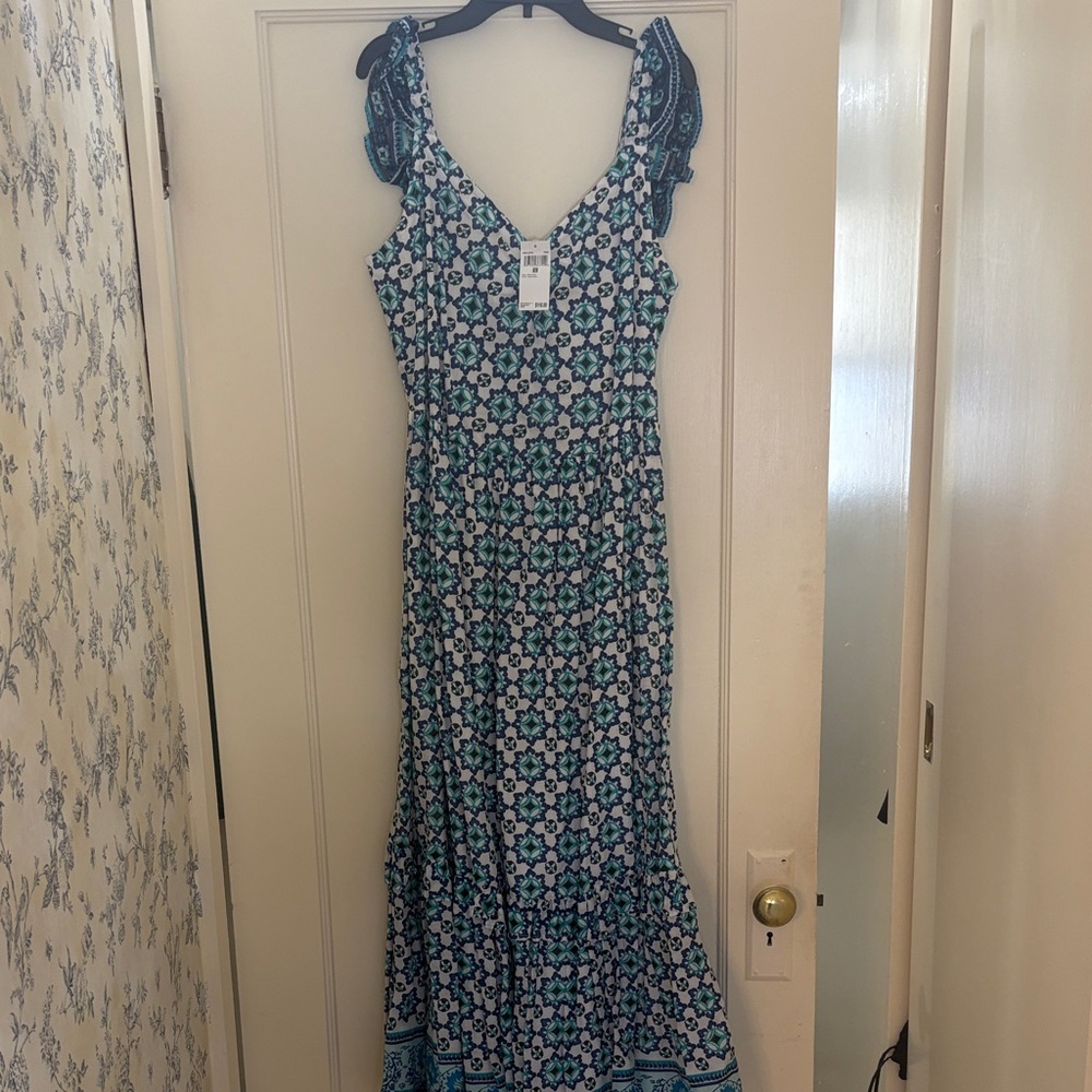 Lucky Brand Blue and White Patterned Maxi Dress